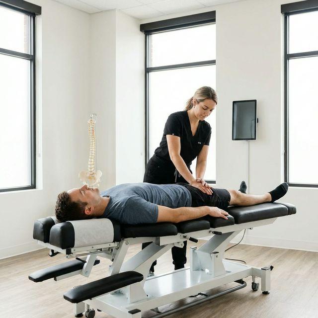 Chiropractor performing spinal adjustment at Phoenix Rehab Burnaby
